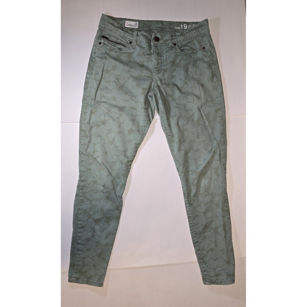 Gap 1969 Legging Jeans Green Floral Zipper Ankles Skinny Stretch Womens Sz 25